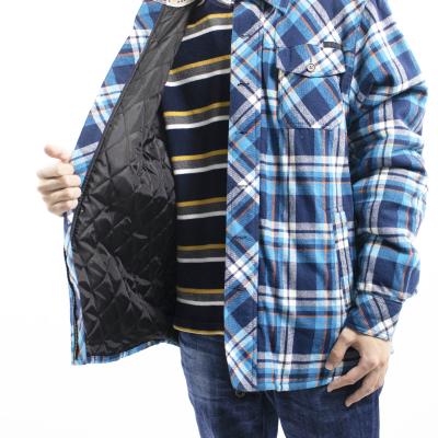 China Anti-pilling Mens Warm Long Sleeve Quilted Striped Mens Plaid Flannel Shirt Jacket for sale