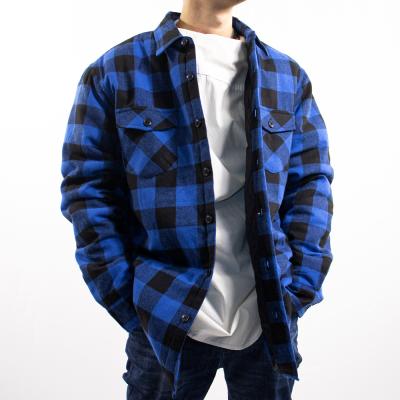 China Anti-pilling men's thermal quilted striped flannel shirts jackets with long sleeve thicken warm striped plaid jacket for sale