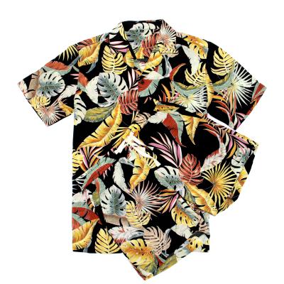 China Best Price Anti Pilling Customized Hawaiian Mens Floral Button Up Shirt And Shorts for sale