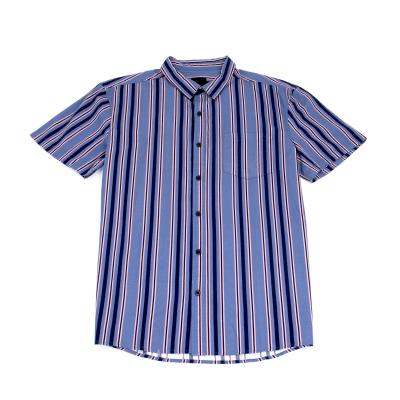 China Anti-pilling Wholesale 100% Cotton Man Stripe Button Up Short Sleeve Shirt for sale