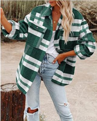 China Anti-Wrinkle Autumn Winter Fashion Color Optional Women's Oversized Plaid Flannel Jacket Shacket for sale