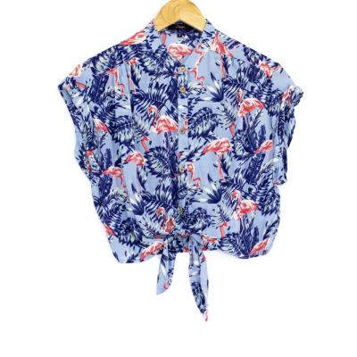 China Custom Women Anti-pilling Logo Price Can Be Customized Factory Stretching Floral Round Collar Hawaiian Shirt for sale