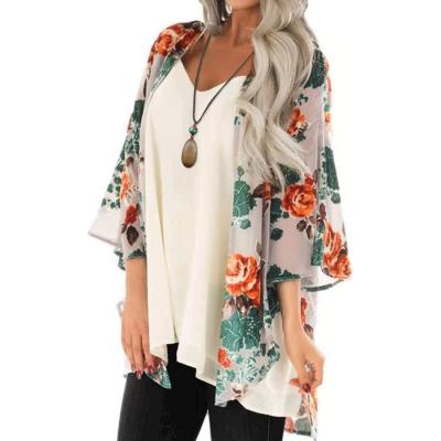 China Anti-Shrink Customize Floral Pattern Printed Lady Lightweight Beach Tops 3/4 Sleeve Chiffon Short Cool Women Summer Hawaiian Shirt for sale