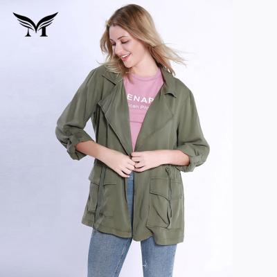 China Spring Autumn Women Casual Jacket Adjust Sleeve Size Suction String Olive Support Customize Color Lady Breathable Jacket for sale