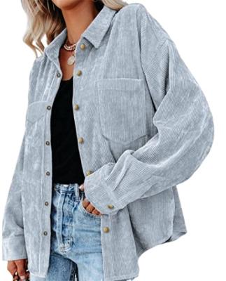 China Anti-Wrinkle Women's Casual Corduroy Shacket Woven Oversized Solid Button Up Shacket Outwear Jacket Long Sleeve With Pocket For Women for sale