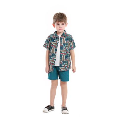 China Custom Digital anti-pilling printing kids Hawaiian shirt floral print cotton fabric short sleeve kids beach hawaiian shirt for kids for sale