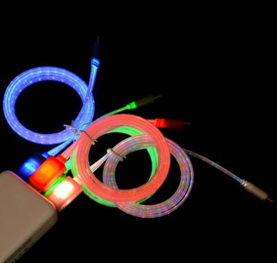 China Music Streaming Flowing LED Glow In The Dark Light Up Cable Visible Charging Micro USB Led Charger Cable for sale