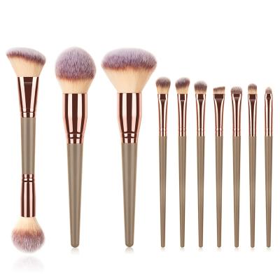 China Angular Latest Blush Product 10 Piece Double Soft Hair Makeup Brushes Cosmetic Makeup Face Brush Set for sale