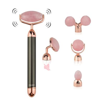 China Silent Roller Jade Roller Rose Quartz Facial Face Lift Massager Roller Christmas Gift for sale