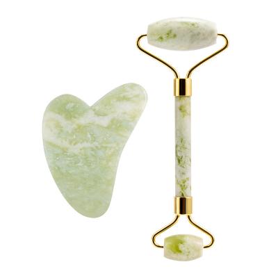 China White and Green Jade Stone Crystal Jade Blend Face Roller Gua Sha Massage Face Beauty Set Jade Roller For Face for sale