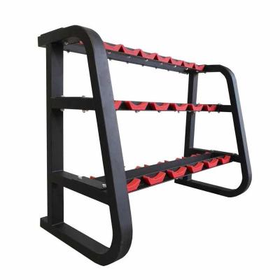 China Commercial Gym Equipment 18 Pair Dumbbell Rack Cast Iron 3 Row Dumbbell Rubber Rack for sale