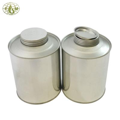 China Conveyor Belt Gule Packing Empty Adhesive Tinplate Metal Cylinder Box Container With Metal Lid for sale