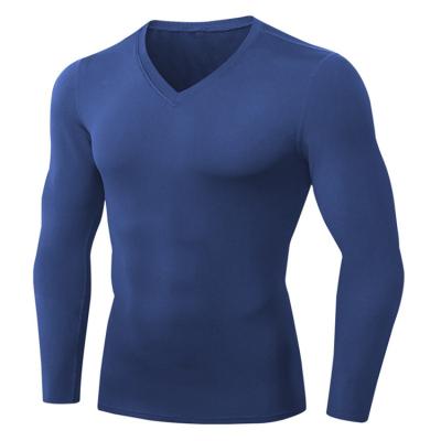 China QUICK DRY Men's Fall/Winter Plus Velvet V-Neck Fitness Long Sleeve High Elastic Running Tops Professional Tight Training Suit Sports for sale