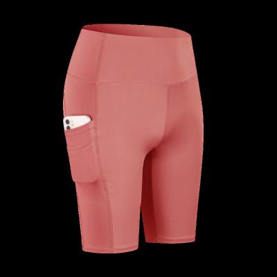 China Breathable Women's Tight Pockets Fitness Yoga Double Shorts High Waist Running Stretch Sports Quick Drying Shorts for sale