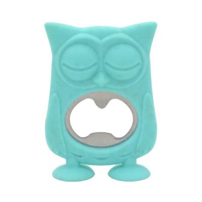 China Wedding Gift Viable Logo Stainless Steel Insert Plastic Silicone Owl Shape Handle Bottle Opener for sale