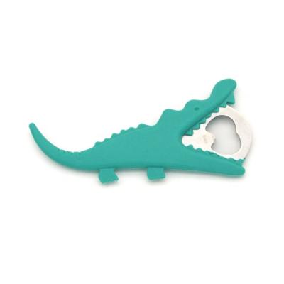 China Gift Wedding Stainless Steel Insert Plastic Rubber Silicone Logo Crocodile Shape Handle Viable Bottle Opener for sale