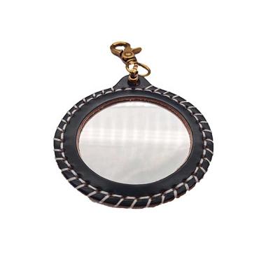 China Hot Sale Compact Key Chain Leather Pendant Mini Cosmetic Mirror Keychain Promotion Gift Key Chain Children Hand Mirror for sale