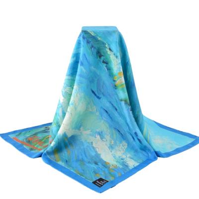 China Square Digital Wholesale Twill Cotton Women Silk Print Scarf 90x90 for sale