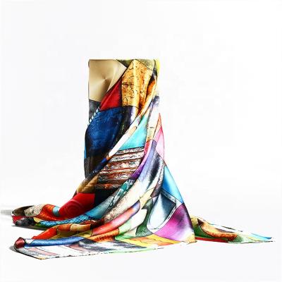 China Chinese Wholesale 100 Square Printing Personal Colorful Classic Pattern Silk Habotai Scarves for sale