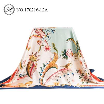 China Square Animal Print Spanish Graceful Satin Producer Square Factory 1 MOQ Silk Scarf for sale