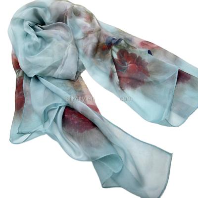 China Fashion Custom Design Long Chiffon Shawl Digital Printed Silk Scarf for sale