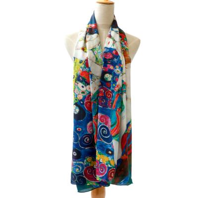 China Luxury European Pure Natural Hand Painted Extra Long Chiffon Silk Scarf for sale