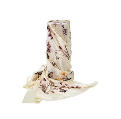 China Factory Wholesale Hangzhou Famous Designer Blank Habotai White Color Long Silk Scarf for sale