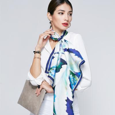 China Square Chinese Custom Flower Printed Silk Scarf Double Sided Twill Silk Scarf 16mm Female Silk Head Scarf for sale