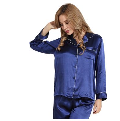 China Breathable Women Silk Pajamas Long Sleeve Buttoned Ladies Pajamas Sets Solid Luxury Two Pieces Sleepwear for sale