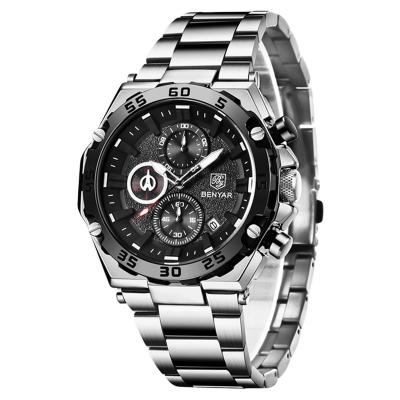 China BENYAR 2021 New Auto Date Fashion Sports Quartz Watches Multifunctional Men's Chronograph 30M Waterproof Men Business Watch relogio masculino for sale