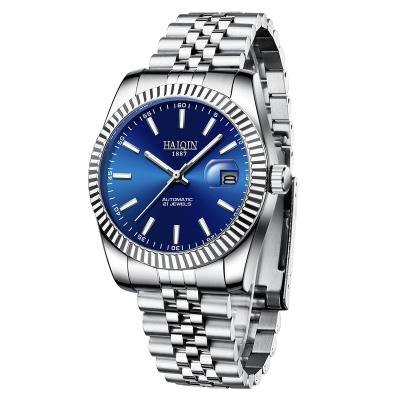 China New Dropshipping HAIQIN Full Stainless Steel Simple And Luxury Waterproof Sports Automatic Mechanical Calendar Men's Wristwatches Custom Watch for sale