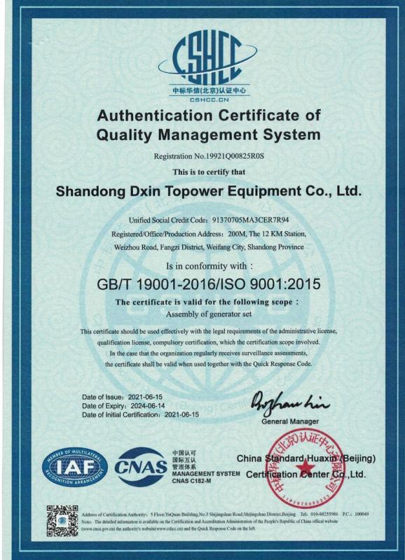 ISO9001 - Shandong Dxin Topower Equipment Co., Ltd.