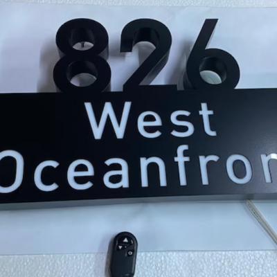 China Custom Buildings Address Sign LED House Number Sign Plaque Custom Door Backlit Stainless Steel Metal Material for sale