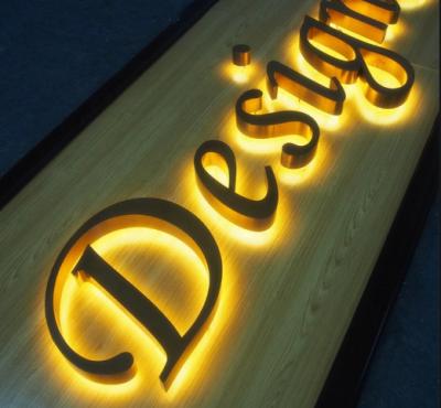 China Shop front led custom 3d metal shinny backlit illuminated gold signs company indoor led letterf for wall for sale