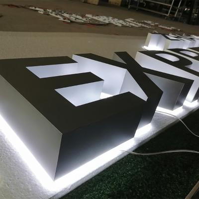 China Backlit stainless steel front building shop custom 3d company logo design led letter sign for exterior wall for sale