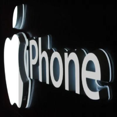 China Store Front Mobile Shop Led Light Apple Logo Interior Name Boards Custom Stainless Steel Front Lit Letter Signs for sale