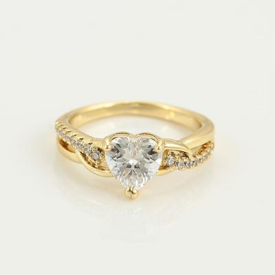 China TRENDY fashion synthetic white zircon heart shaped ring for women light gold color plated jewelry gifts for sale