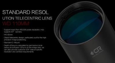 China Standard Resolution Industrial Camera Lens WD 110mm Object Telecentric Design for sale