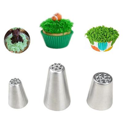 China Lixsun 3pcs Viable Price Stainless Steel Cake Decorating Piping Tips Set Grass Icing Nozzles Set for sale