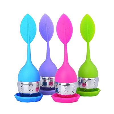 China Viable Silicone Tea Infuser with Stainless Steel Handle Leaf Shape Strainer Tea Bag for sale