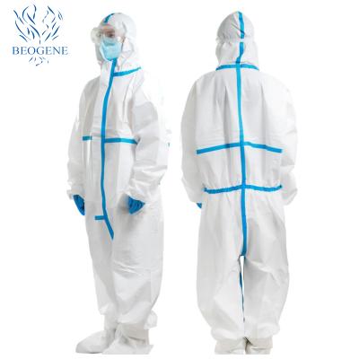 China Medical health care products low price for level 3 EN14126 Type5 type6 medical grade 4 35g-66g disposable waterproof coverall CE level 3 for sale