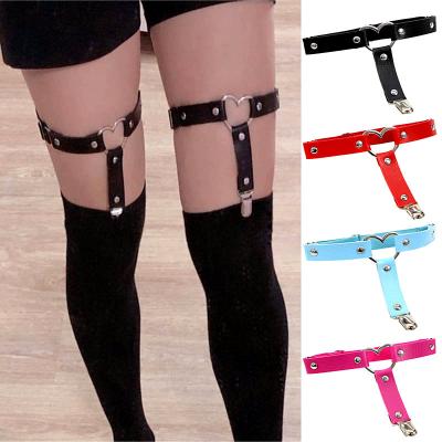 China Fun 1pcs Bondage Women Goth Heart PU Garters Sexy Punk Leather Elastic Thigh High Leg Garters Ring Clothing Accessory Leg Suspender for sale