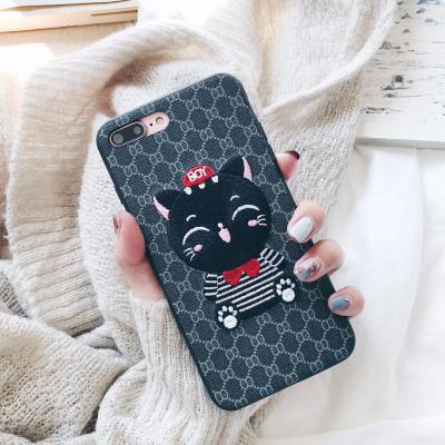 China thin & washable & 3D Embroidery Lightweight Cartoon Cat Cell Phone Case For Apple iPhone 8/8Plus for sale