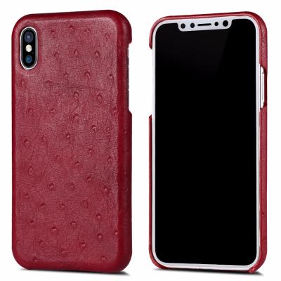 China Flip Cover Case For iPhone X Ostrich Grain Real Leather Cell Phone Case For Apple iPhone X for sale