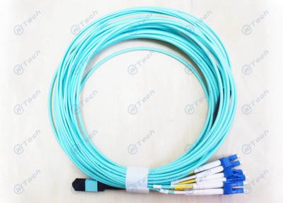 China 8 Cores OM3 Fiber Patch Cables , MPO To LC Cable Aqua Color Inner Ceramic Ferrule for sale