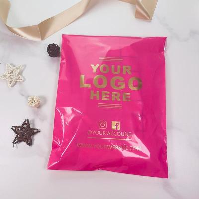 China Strong Adhesive custom print logo luxury pink plastic mailing courier poly mailer shipping packing postage bag with handle for magazine for sale