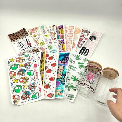 China Cartoon Hot Sale 16oz Libby Cup Lovely UV Dtf Print Custom Cup Wraps Wholesale For Glass for sale