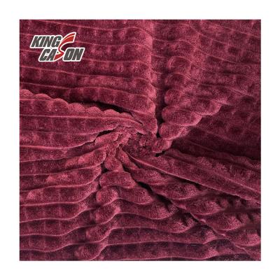 China KINGCASON OEM Antistatic Wine Red Jacquard Stripe Flannel Fleece Fabric For Home Textile for sale