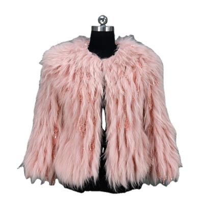 China New Breathable Winter Ladies Knitted Fur Jacket Real Fox Fur With Raccoon Fur Coat for sale