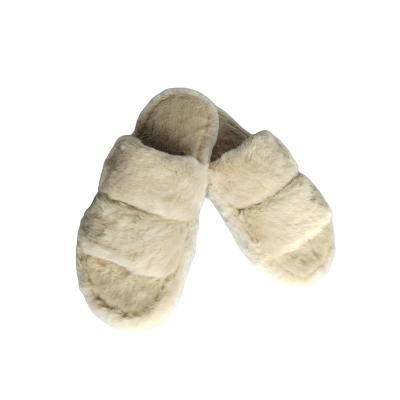 China Fashion Trend High Quality Luxury Newest Warm Rabbit Fur Plush Non-Slip Furry House Winter Slippers For Women for sale